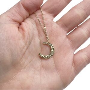 New Gold Tone Hammered Crescent Moon Celestial Pendant Necklace